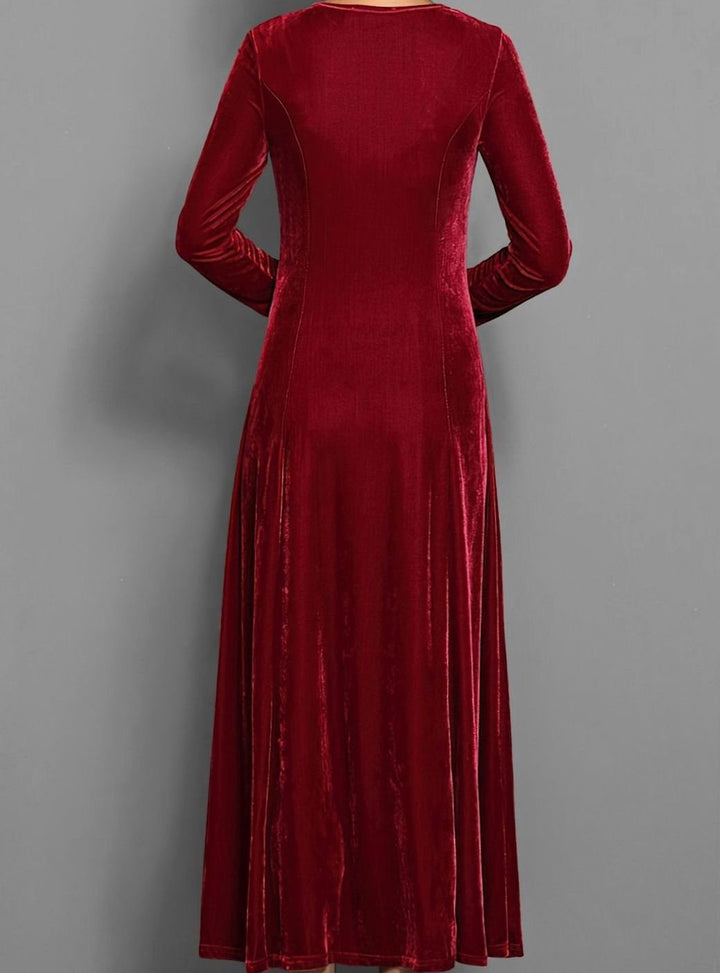Womens Formal Long Sleeve Maxi Dress Velvet A-Line 8