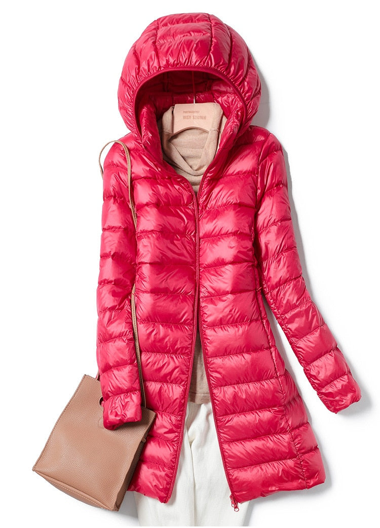 Womens Longline Hooded Puffer Coat Lightweight Winter Coats 4