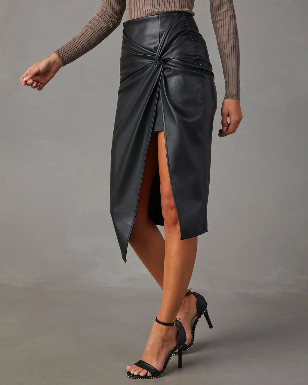 Womens Modern Slit Leather Skirt Stylish Design 1