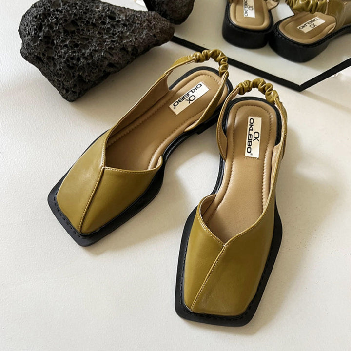Womens Modern Square Toe Slingback Black Flats Leather 2