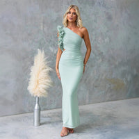 Odessa | Women's One-Shoulder Maxi Wedding Guest Dress – Ruffled Asymmetric Design