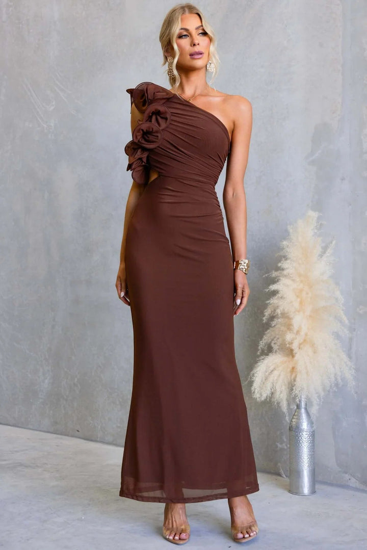 Odessa | Women's One-Shoulder Maxi Wedding Guest Dress – Ruffled Asymmetric Design