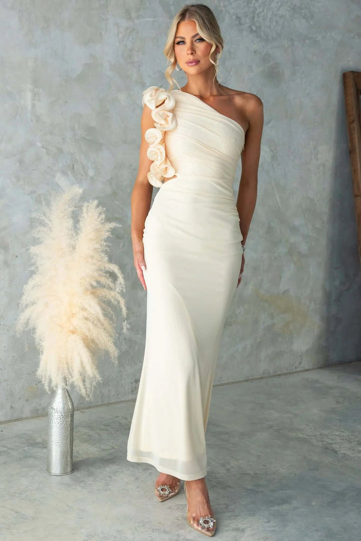 Odessa | Women's One-Shoulder Maxi Wedding Guest Dress – Ruffled Asymmetric Design