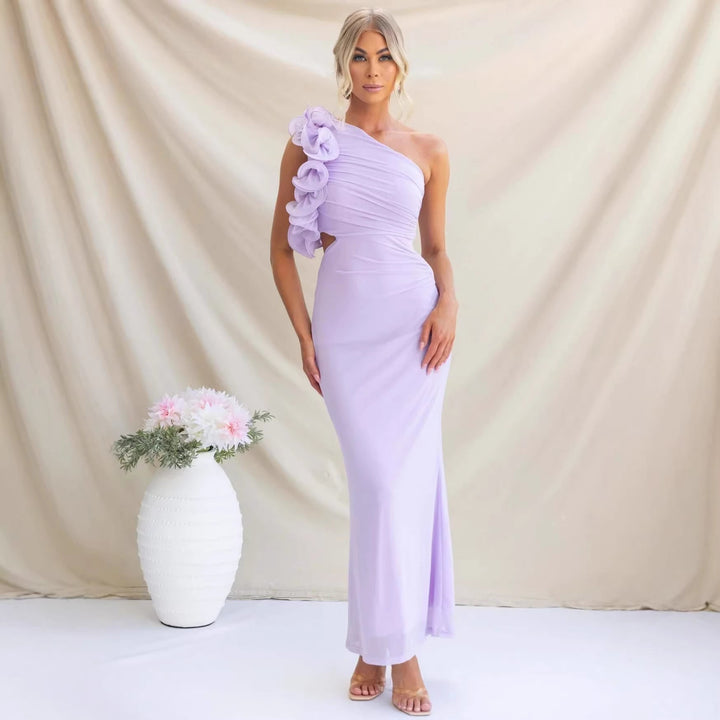 Odessa | Women's One-Shoulder Maxi Wedding Guest Dress – Ruffled Asymmetric Design