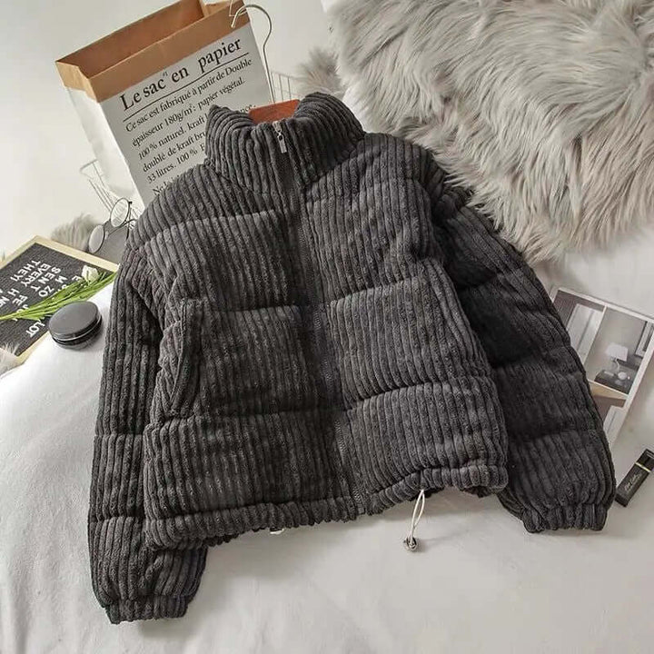 Womens Oversized Quilted High Collar Puffer Jacket Corduroy 0