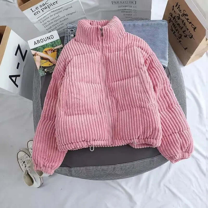 Womens Oversized Quilted High Collar Puffer Jacket Corduroy 2