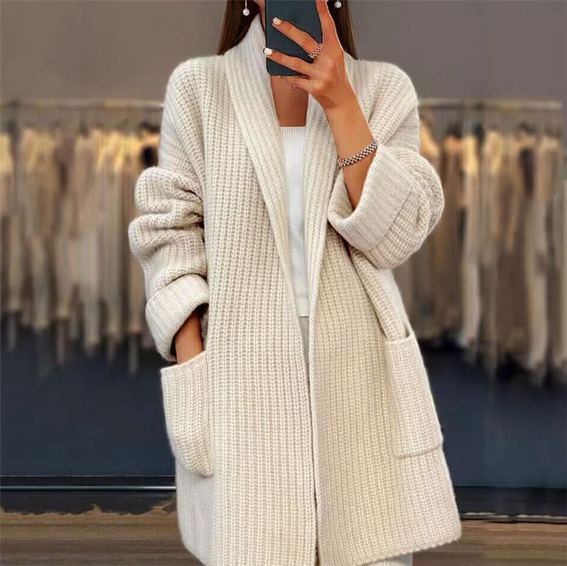Womens Oversized Ribbed Open-Front Cardigan Merino Wool 0