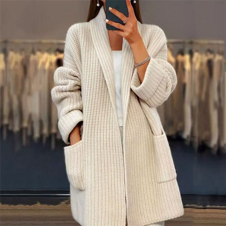 Womens Oversized Ribbed Open-Front Cardigan Merino Wool 0