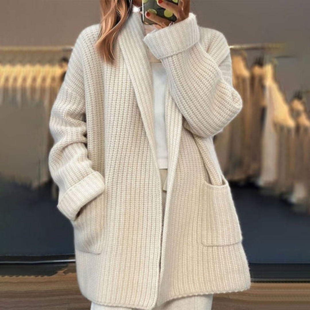 Womens Oversized Ribbed Open-Front Cardigan Merino Wool 2