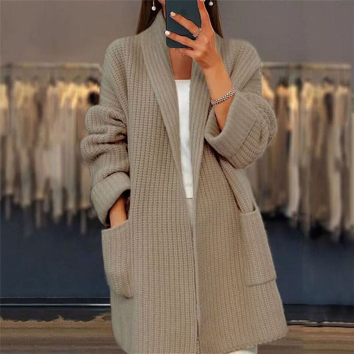 Womens Oversized Ribbed Open-Front Cardigan Merino Wool 5