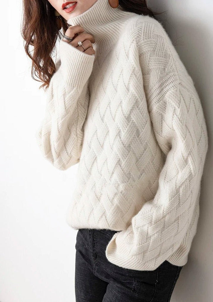 Womens Cable Knit Jumper Oversized Foldable Turtleneck 0