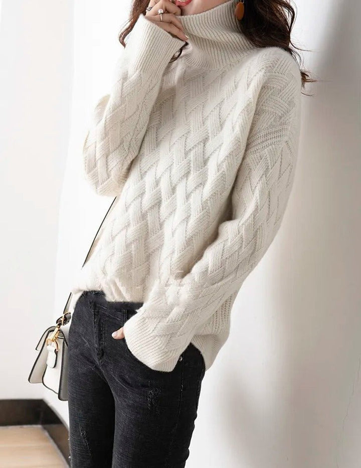 Womens Cable Knit Jumper Oversized Foldable Turtleneck 1