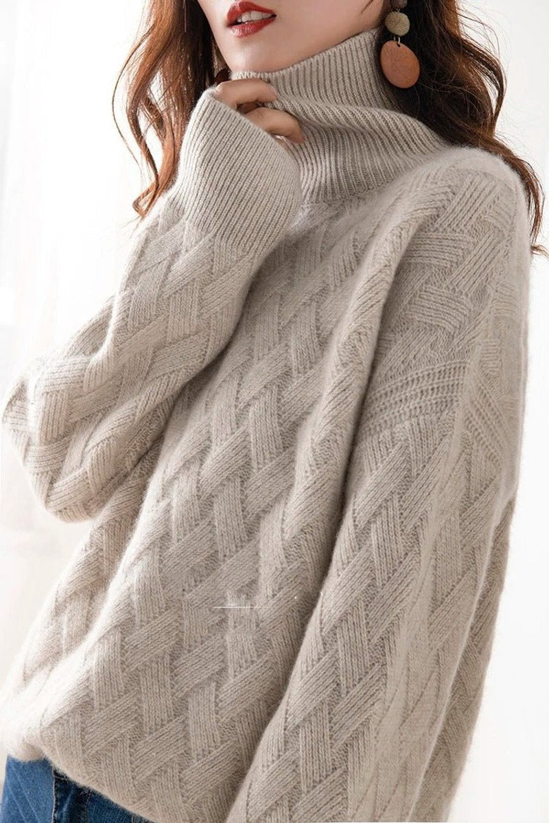 Womens Cable Knit Jumper Oversized Foldable Turtleneck 2