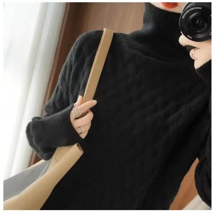 Womens Cable Knit Jumper Oversized Foldable Turtleneck 3