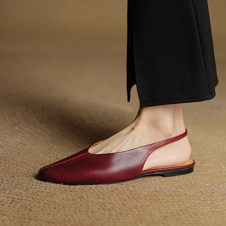Womens Pointed-Toe Slingback Flats Leather Casual Shoes 0