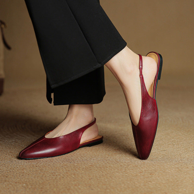 Womens Pointed-Toe Slingback Flats Leather Casual Shoes 1