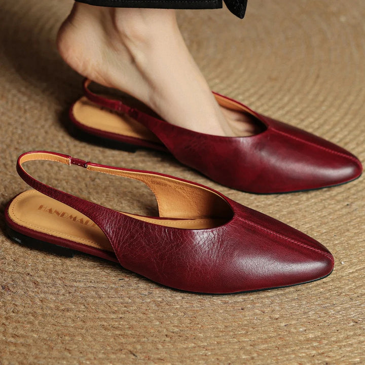 Womens Pointed-Toe Slingback Flats Leather Casual Shoes 2