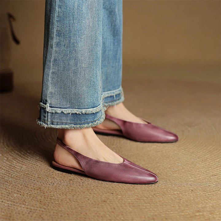 Womens Pointed-Toe Slingback Flats Leather Casual Shoes 5