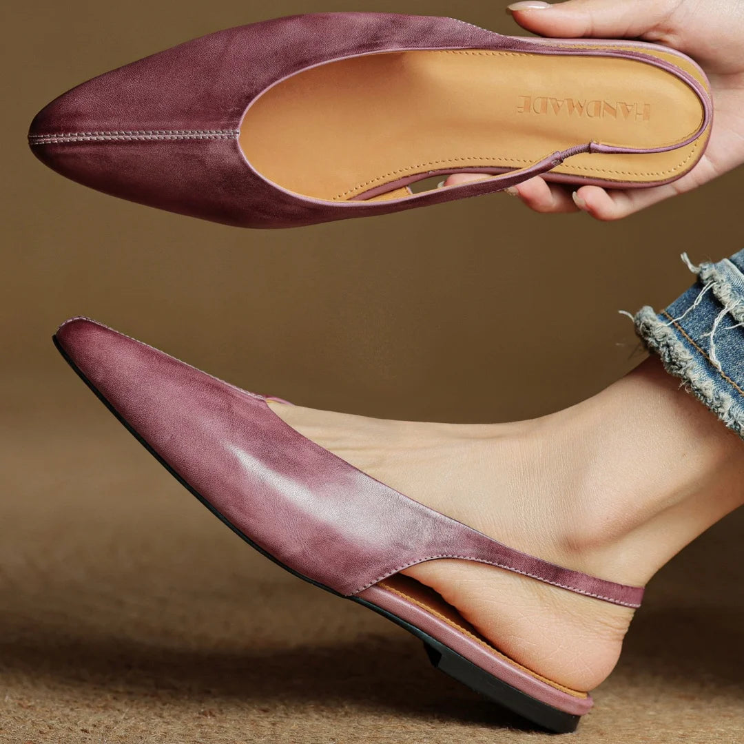 Womens Pointed-Toe Slingback Flats Leather Casual Shoes 6