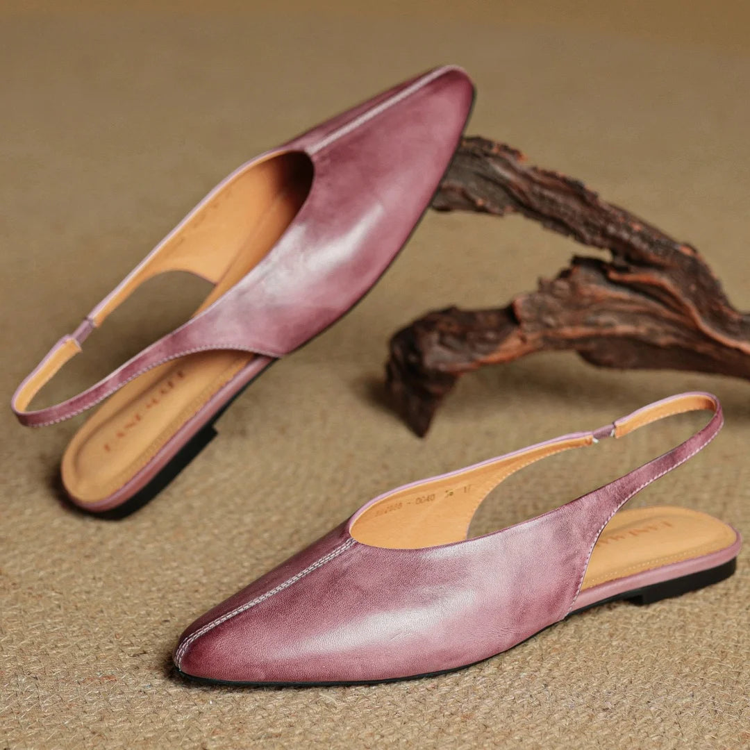 Womens Pointed-Toe Slingback Flats Leather Casual Shoes 7