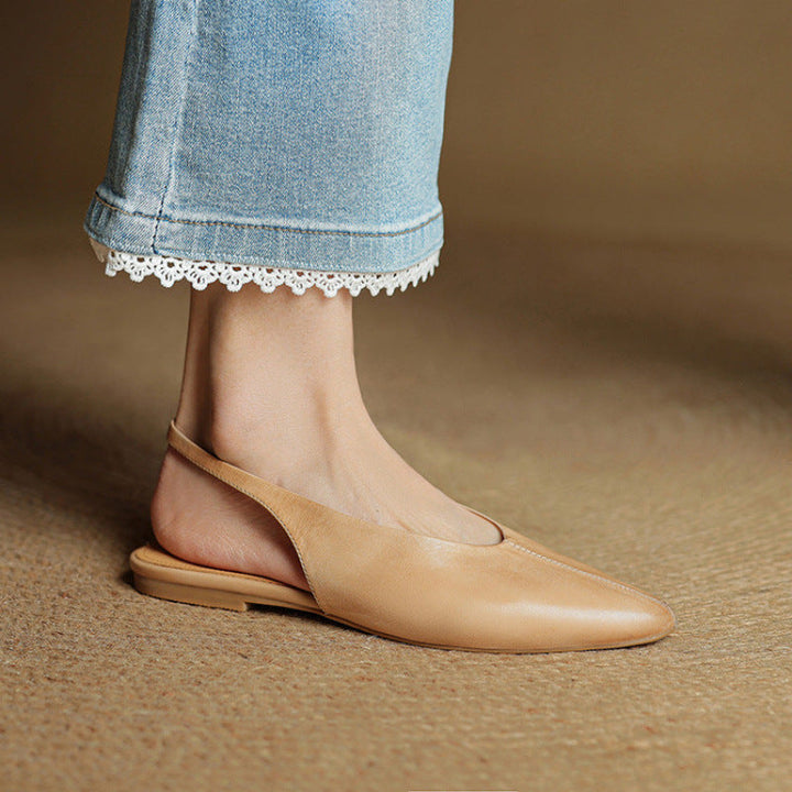 Womens Pointed-Toe Slingback Flats Leather Casual Shoes 9