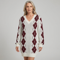 Womens Printed V-Neck Long Sleeve Sweater Winter Dress Knit