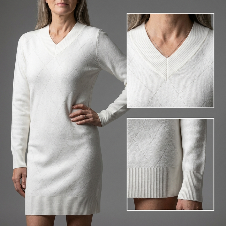 Womens Printed V-Neck Long Sleeve Sweater Winter Dress Knit 9