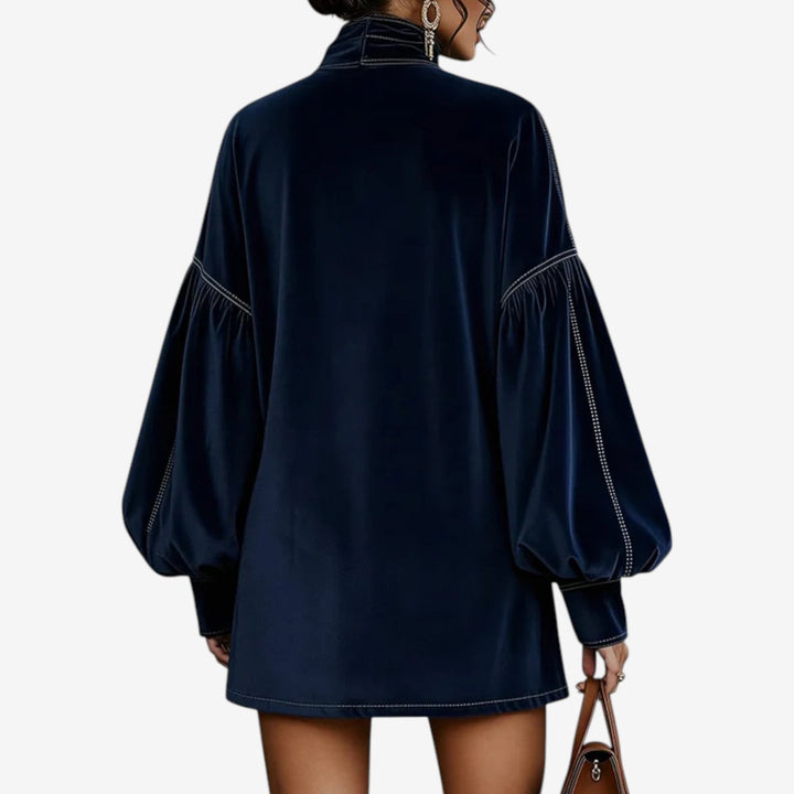 Womens Puff Sleeve Bow Neck Mini Winter Dress Autumn Chiffon 4
