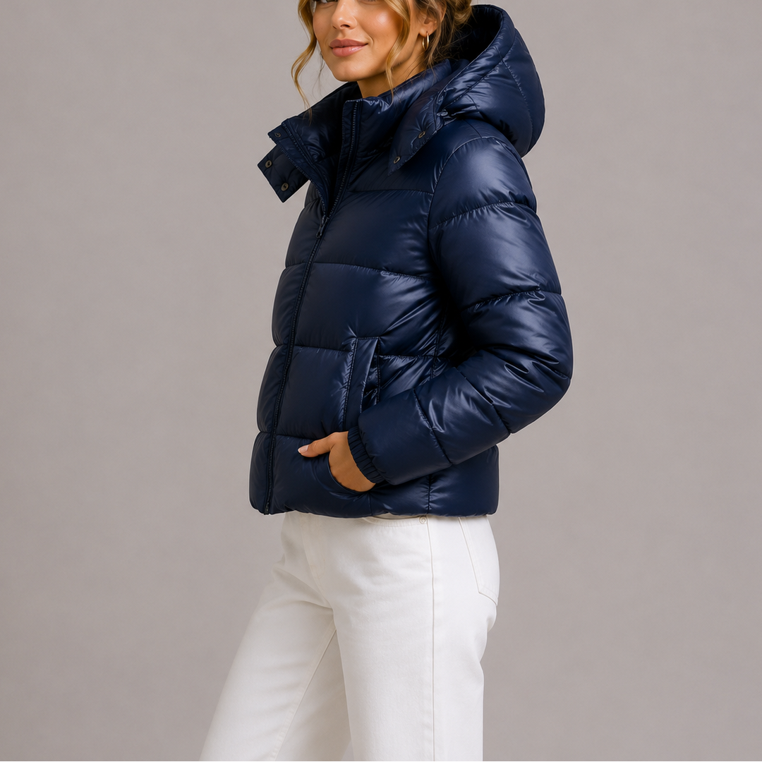 Womens Quilted Hooded Puffer Jacket Lightweight Glossy 0