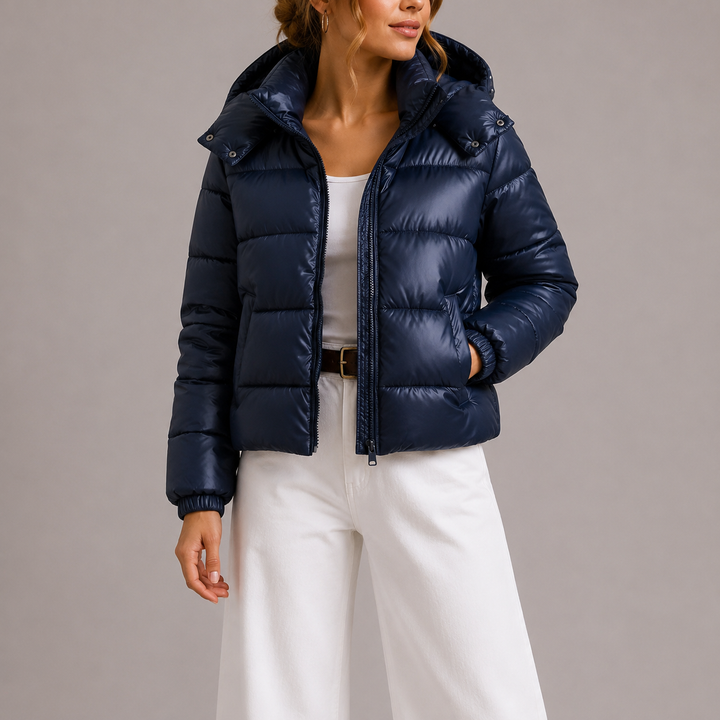 Womens Quilted Hooded Puffer Jacket Lightweight Glossy 1