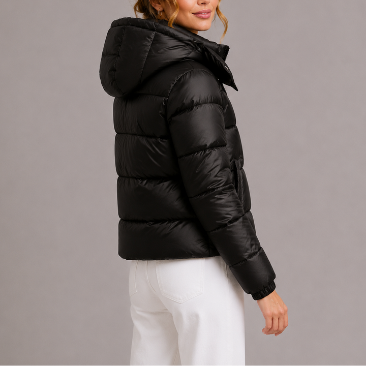 Womens Quilted Hooded Puffer Jacket Lightweight Glossy 3