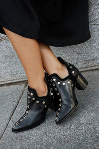 Womens Rock Chic Black Ankle Boots Pointed Toe Leather