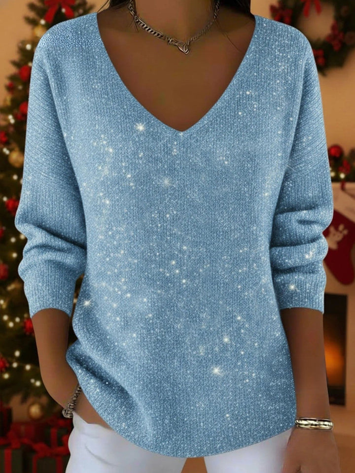 Womens Sequin V Neck Festive Jumper Knit 6