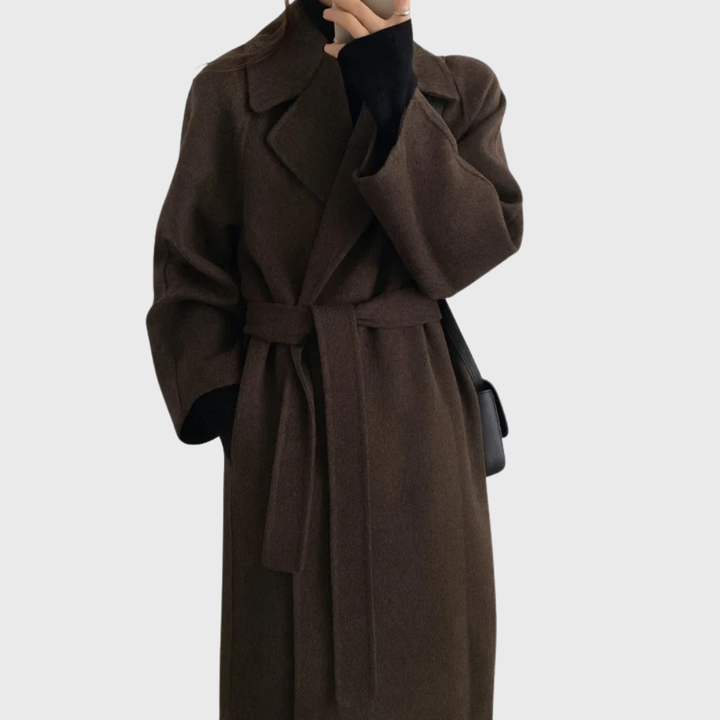 Womens Belted Wool Blend Winter Coat Longline 0