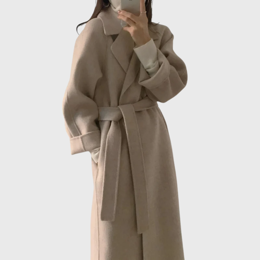 Womens Belted Wool Blend Winter Coat Longline 1