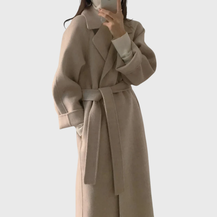 Womens Belted Wool Blend Winter Coat Longline 1