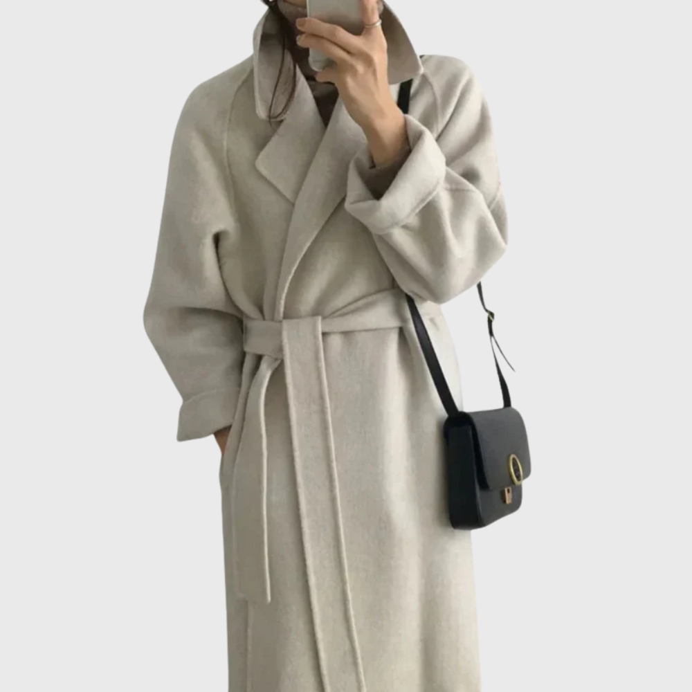 Womens Belted Wool Blend Winter Coat Longline 2