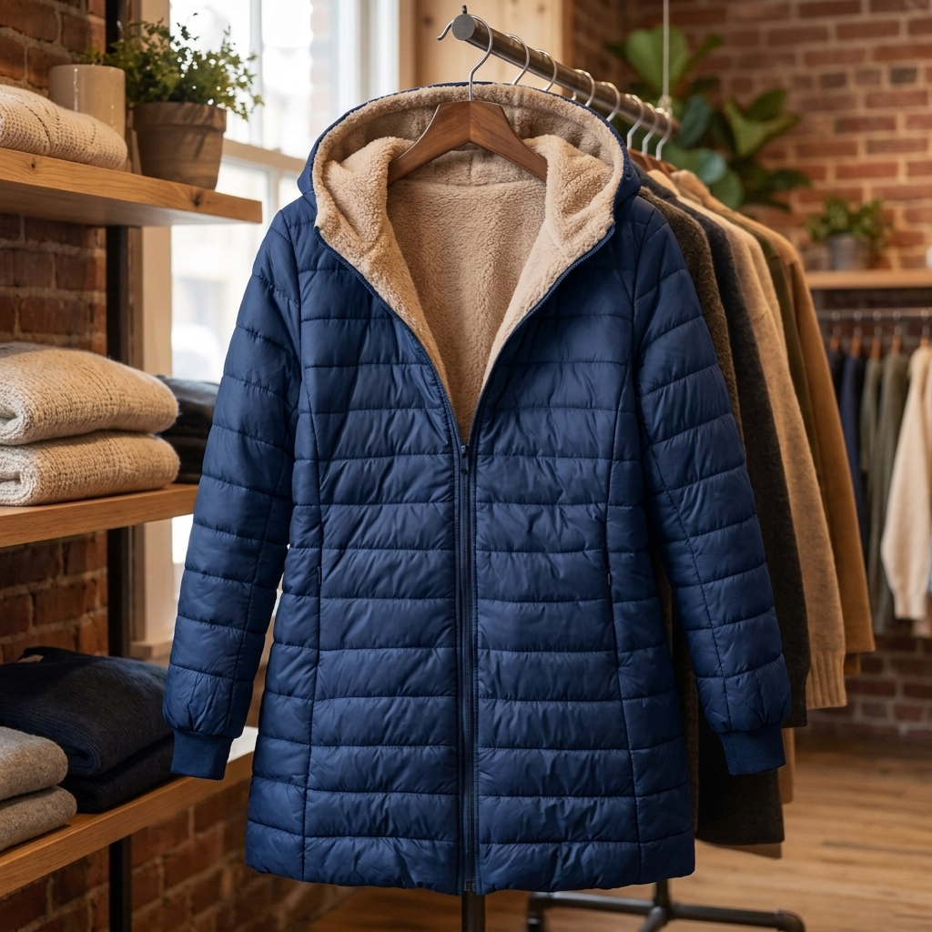 Womens Tailored Hooded Mid-Length Winter Coat Fleece 0