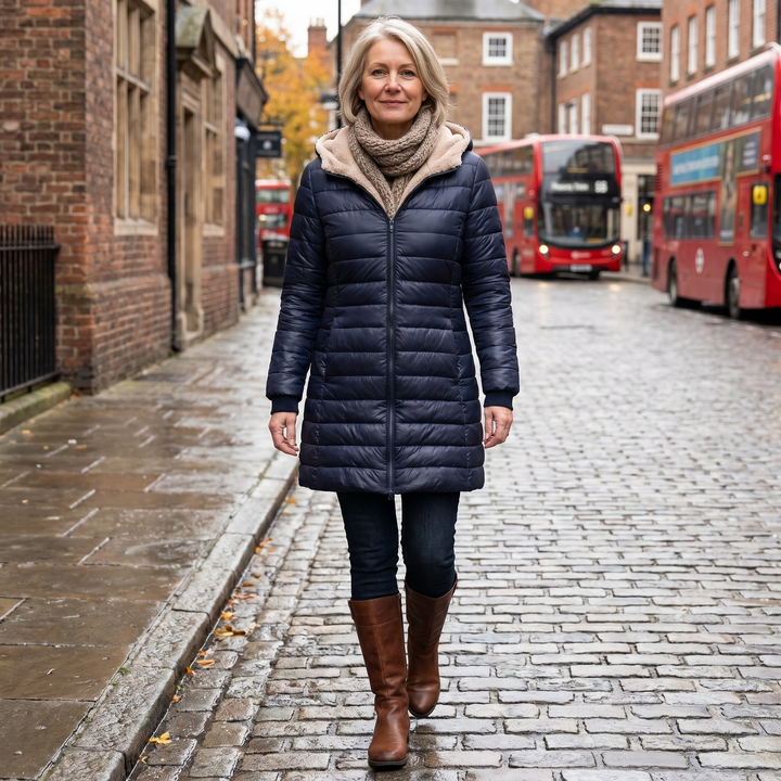 Womens Tailored Hooded Mid-Length Winter Coat Fleece 1