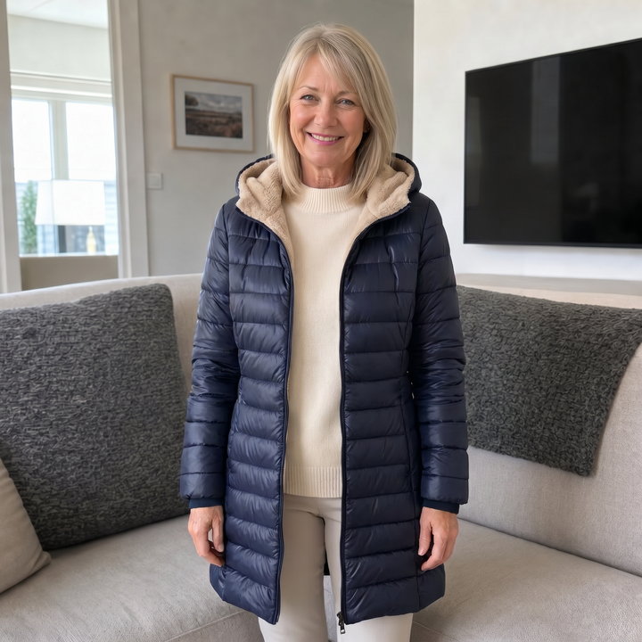 Womens Tailored Hooded Mid-Length Winter Coat Fleece 2