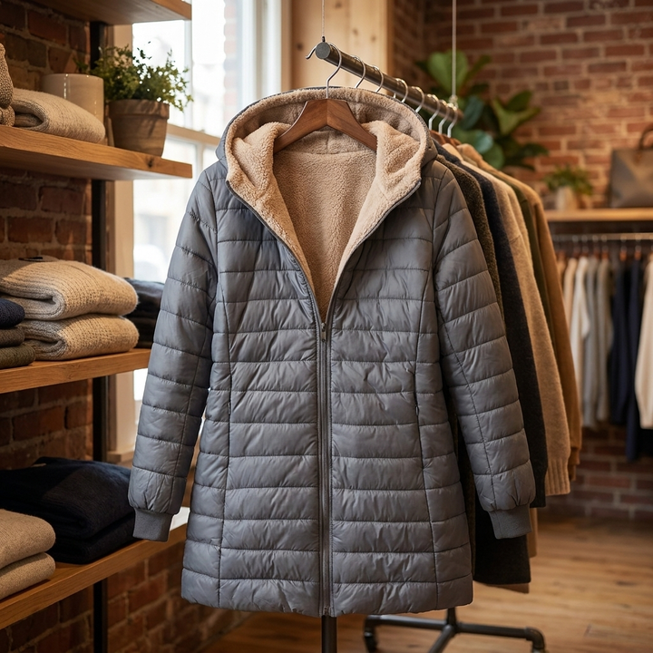 Womens Tailored Hooded Mid-Length Winter Coat Fleece 3