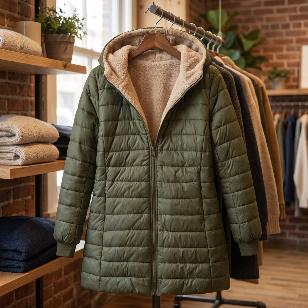 Womens Tailored Hooded Mid-Length Winter Coat Fleece 5