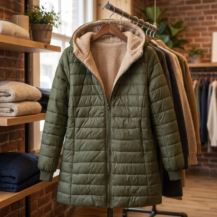 Womens Tailored Hooded Mid-Length Winter Coat Fleece 5