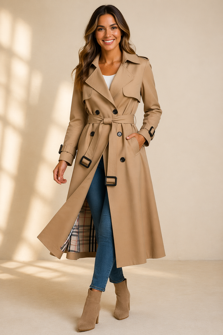 Womens Midi Trench Coat Wool Blend Check Lining 1