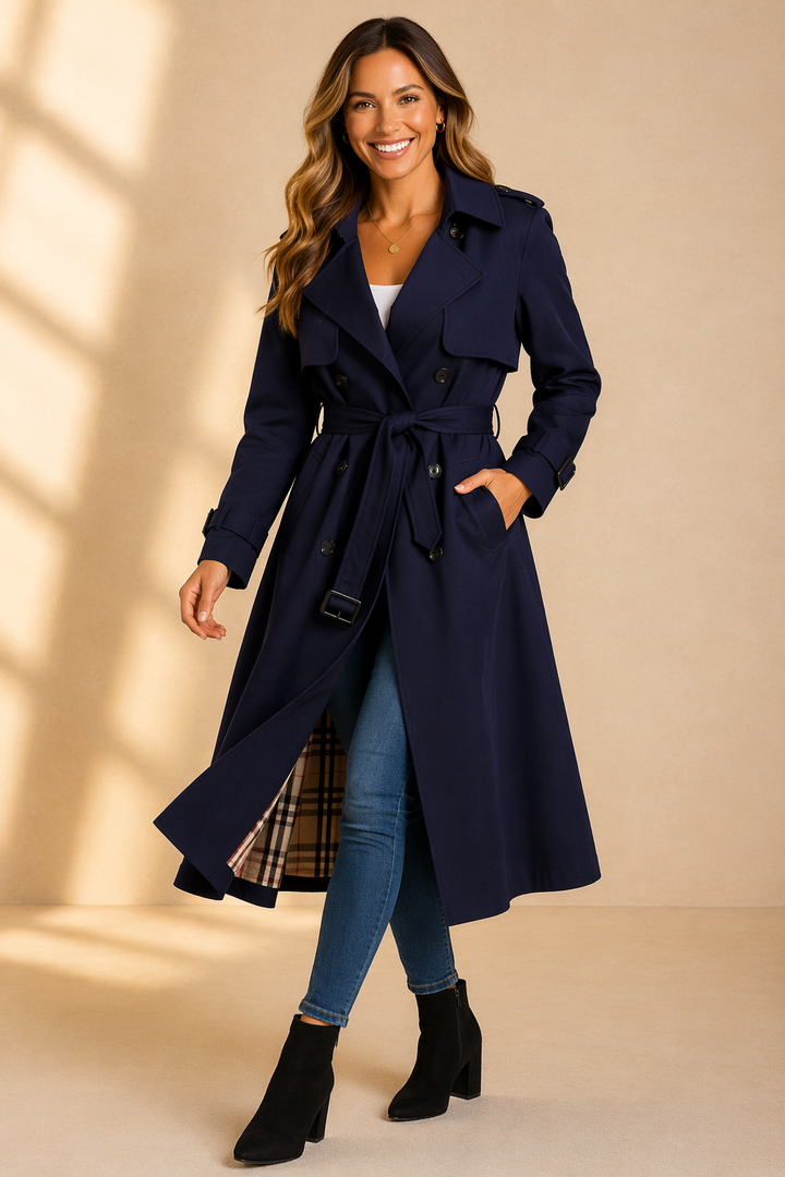 Womens Midi Trench Coat Wool Blend Check Lining 2