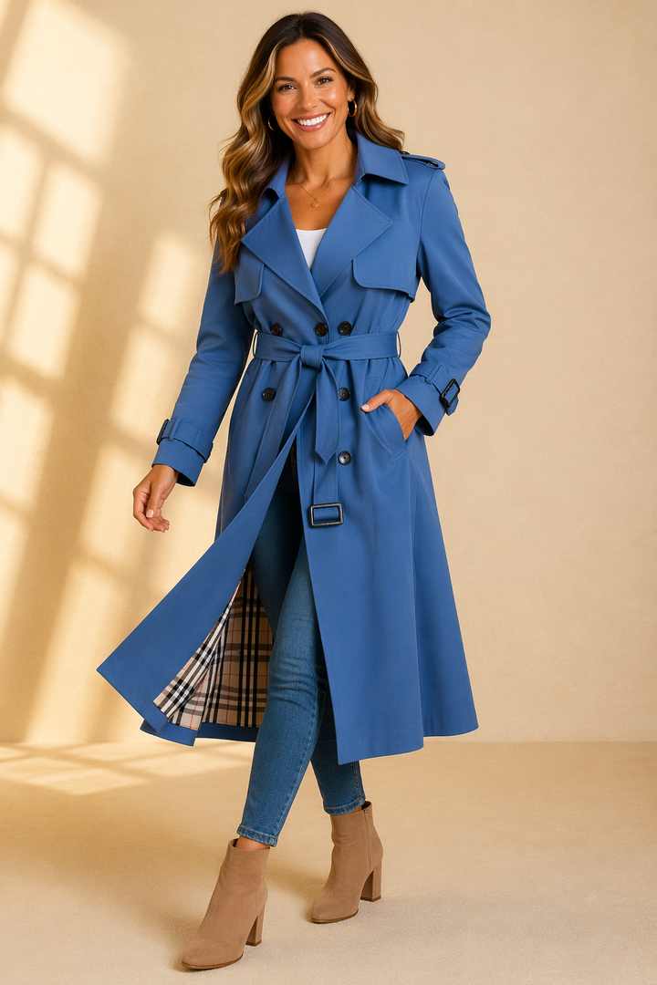 Womens Midi Trench Coat Wool Blend Check Lining 3