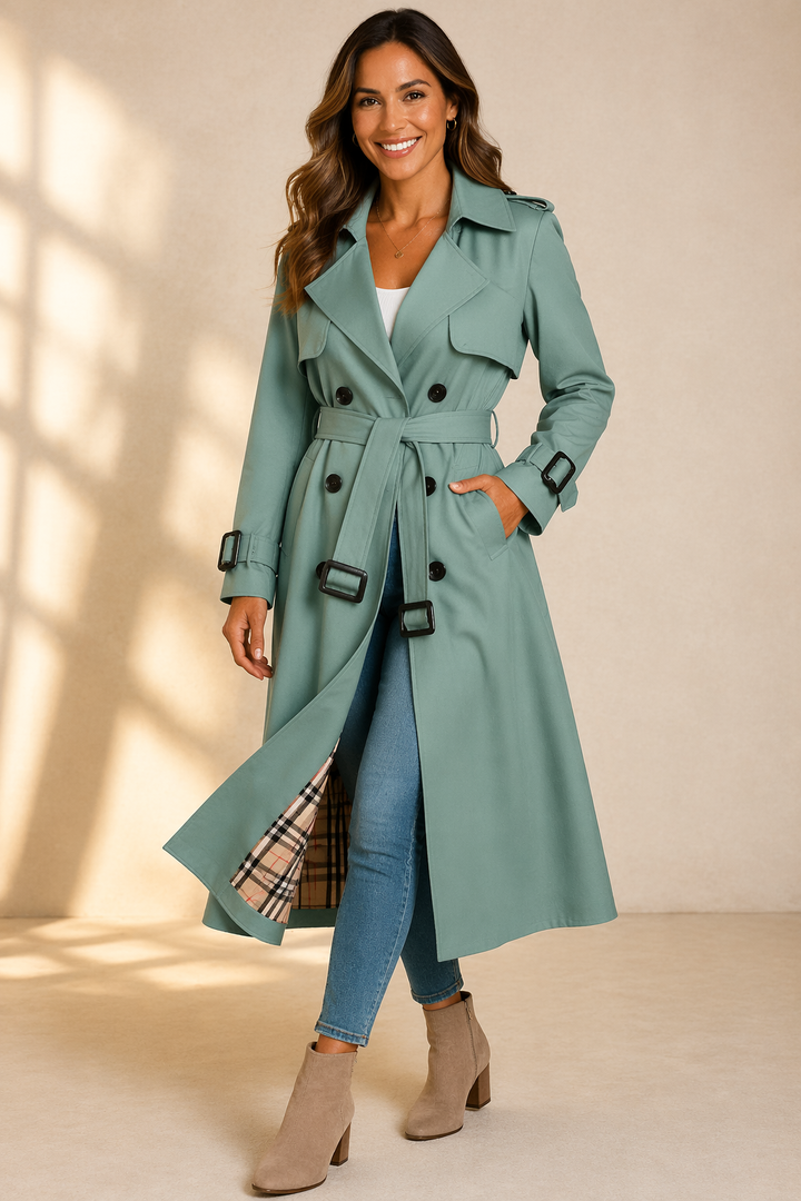 Womens Midi Trench Coat Wool Blend Check Lining 4