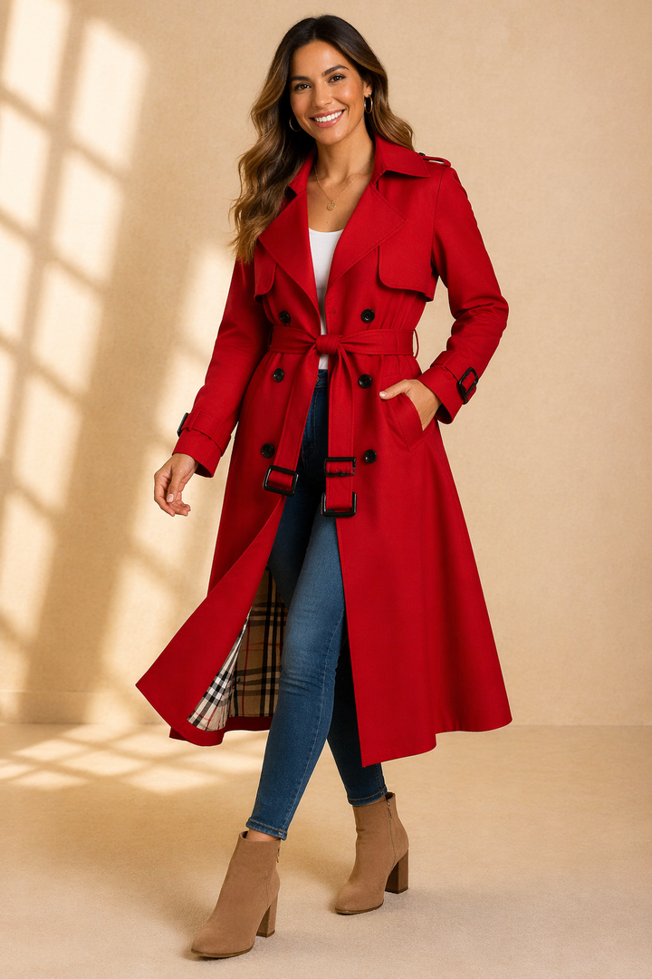Womens Midi Trench Coat Wool Blend Check Lining 5