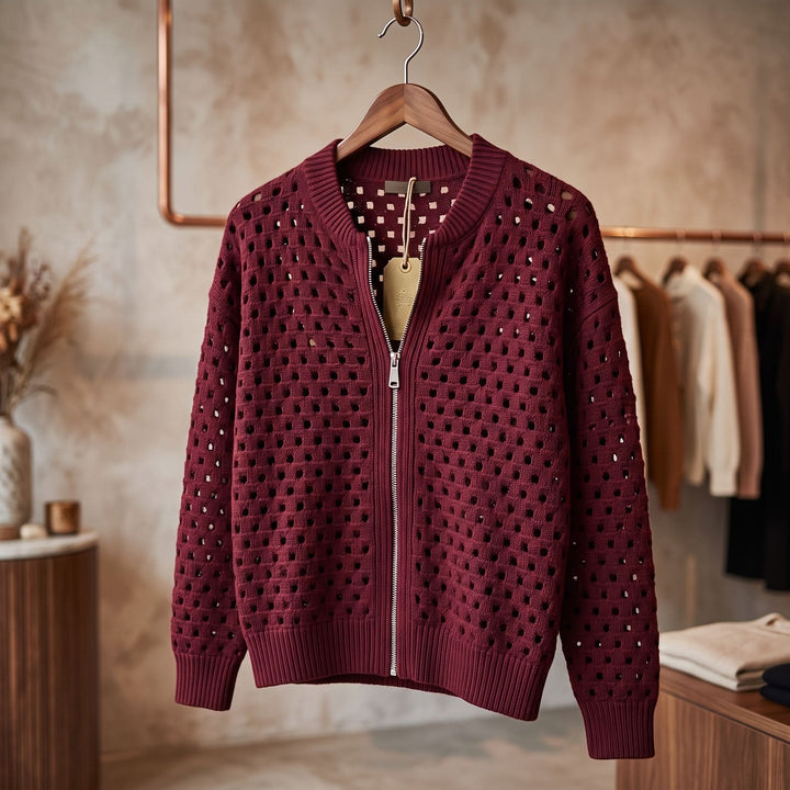 Womens Textured Hollow-Knit Long Cardigan Lightweight Knit 1