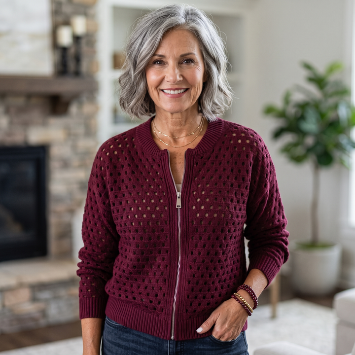Womens Textured Hollow-Knit Long Cardigan Lightweight Knit 2